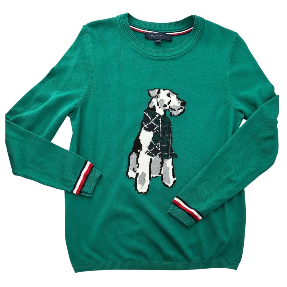 Tommy Hilfiger Dog Knit Sweater Kelly Green Airedale Terrier Women's Small